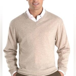 Pronto Uomo 100% Cashmere Tan Beige Light Weight V-neck Sweater, XXL